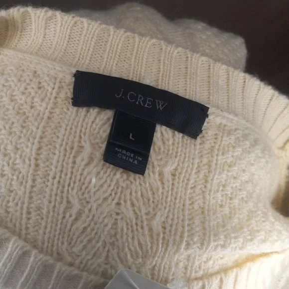 NWT J Crew Cream Crew Neck Flair Sleeve Wool Knit Sweater - Picture 5 of 7